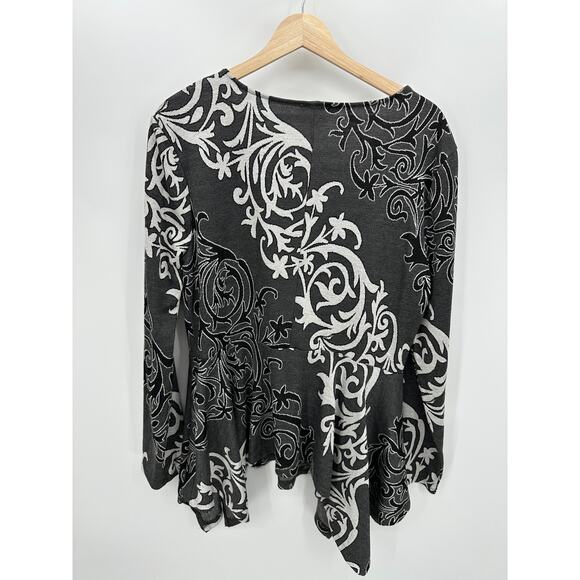 eci Womens Tunic Black White Artsy Asymmetrical Flowy Loose Top Sz XL - Picture 2 of 7